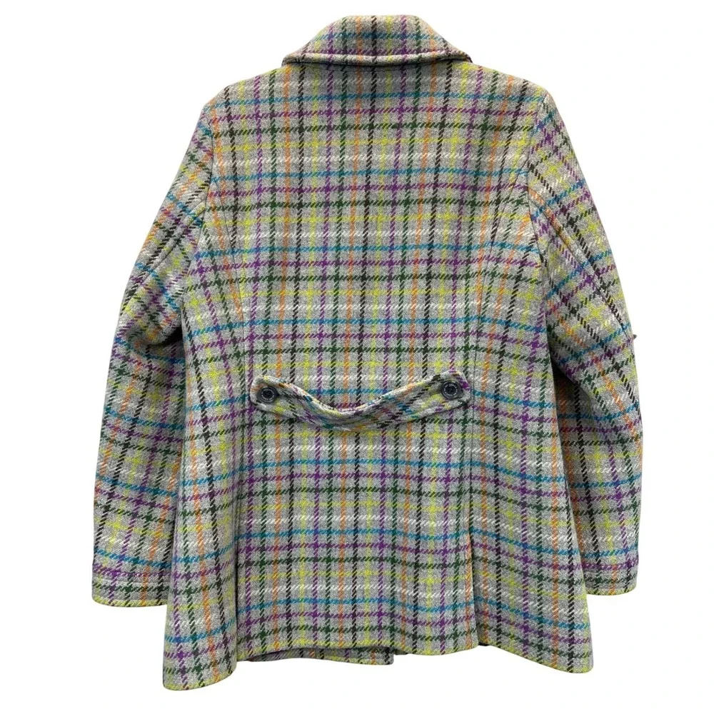 Coach 1941 Wool Coat Womens L Multicolor Tattersall Tweed Plaid Purple Lining - Picture 2 of 10